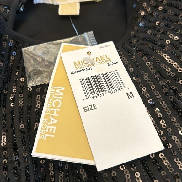 Michael Michael Kors black sequined short sleeve blouse Size M New - Picture 7 of 11